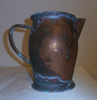 Antique Primitive Unmarked Copper Pitcher With Green Patina photo