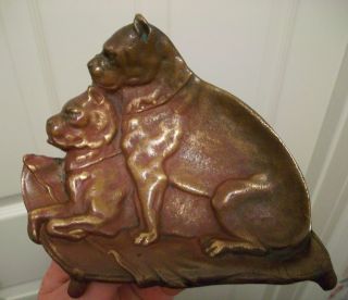 Antique Bronze Bulldog Boxer Art Sculpture Card Receiver Change Tray Dish Dog photo