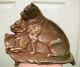 Antique Bronze Bulldog Boxer Art Sculpture Card Receiver Change Tray Dish Dog Metalware photo 1