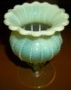 Perfect Northwood Antique Opalescent Beaded Canary Vaseline Vase C1890 ' S N/r Vases photo 1