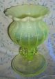 Perfect Northwood Antique Opalescent Beaded Canary Vaseline Vase C1890 ' S N/r Vases photo 2