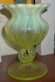 Perfect Northwood Antique Opalescent Beaded Canary Vaseline Vase C1890 ' S N/r Vases photo 4