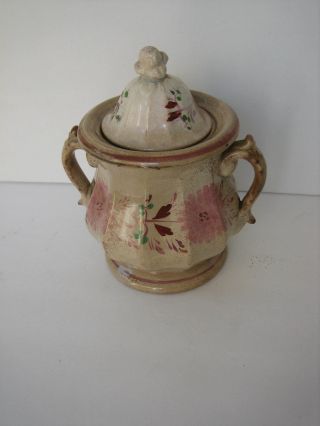 Rare Early 1800s Antique Softpaste Pa.  Dutch Large Sugar Bowl And Lid photo