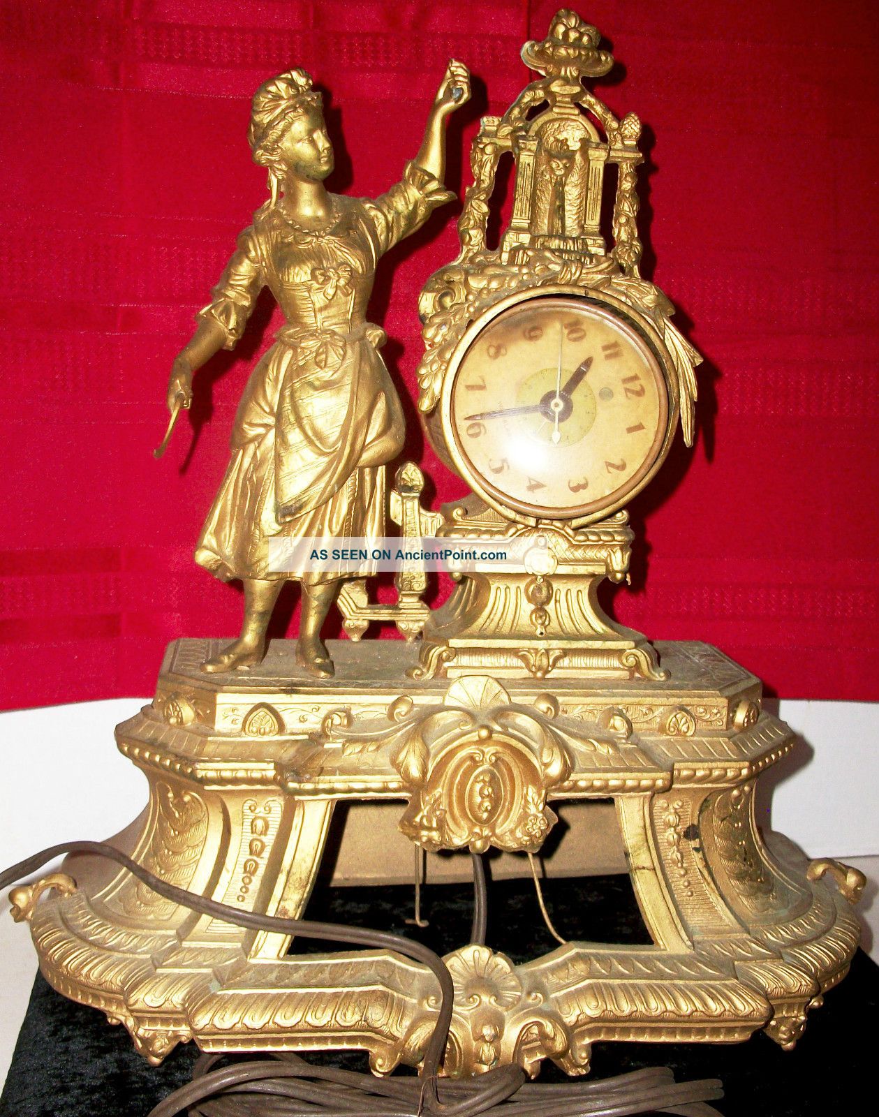 @ Lovely Antique Figural Gilted White Metal Clock Metalware photo