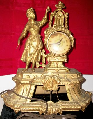 @ Lovely Antique Figural Gilted White Metal Clock photo