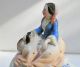 Antique Bisque Fairing Trinket Box Seated Lady Petting Her Dog Boxes photo 2