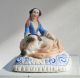 Antique Bisque Fairing Trinket Box Seated Lady Petting Her Dog Boxes photo 4