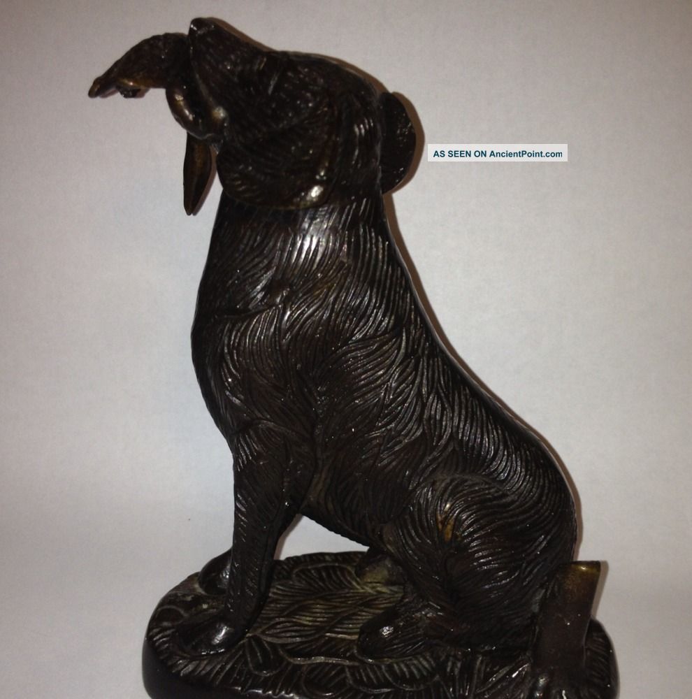 Antique Bronze Statue: Retriever Dog With Bird Metalware photo