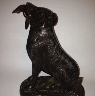 Antique Bronze Statue: Retriever Dog With Bird photo