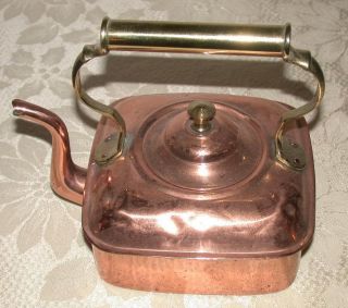 Antique Brass Handled Colonial Design Copper Teakettle - - Medium Size photo