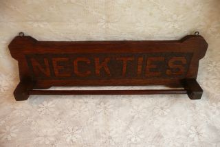 Antique Old Wooden Oak Tie Rack Neck Ties Rack Holder Wall Plaque Hanger photo