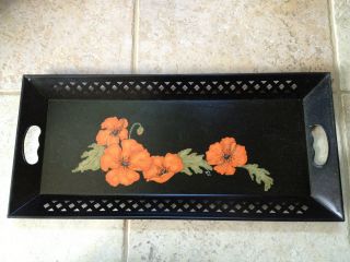 Orange Poppies Flowers Hand Painted Toleware Tray 22 