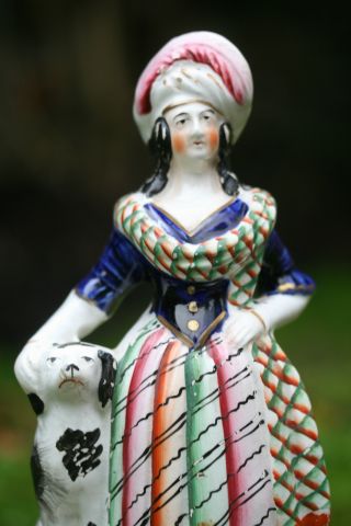 Mid 19th C.  Staffordshire Of Female Figurine With The Seated Dog C1860 photo