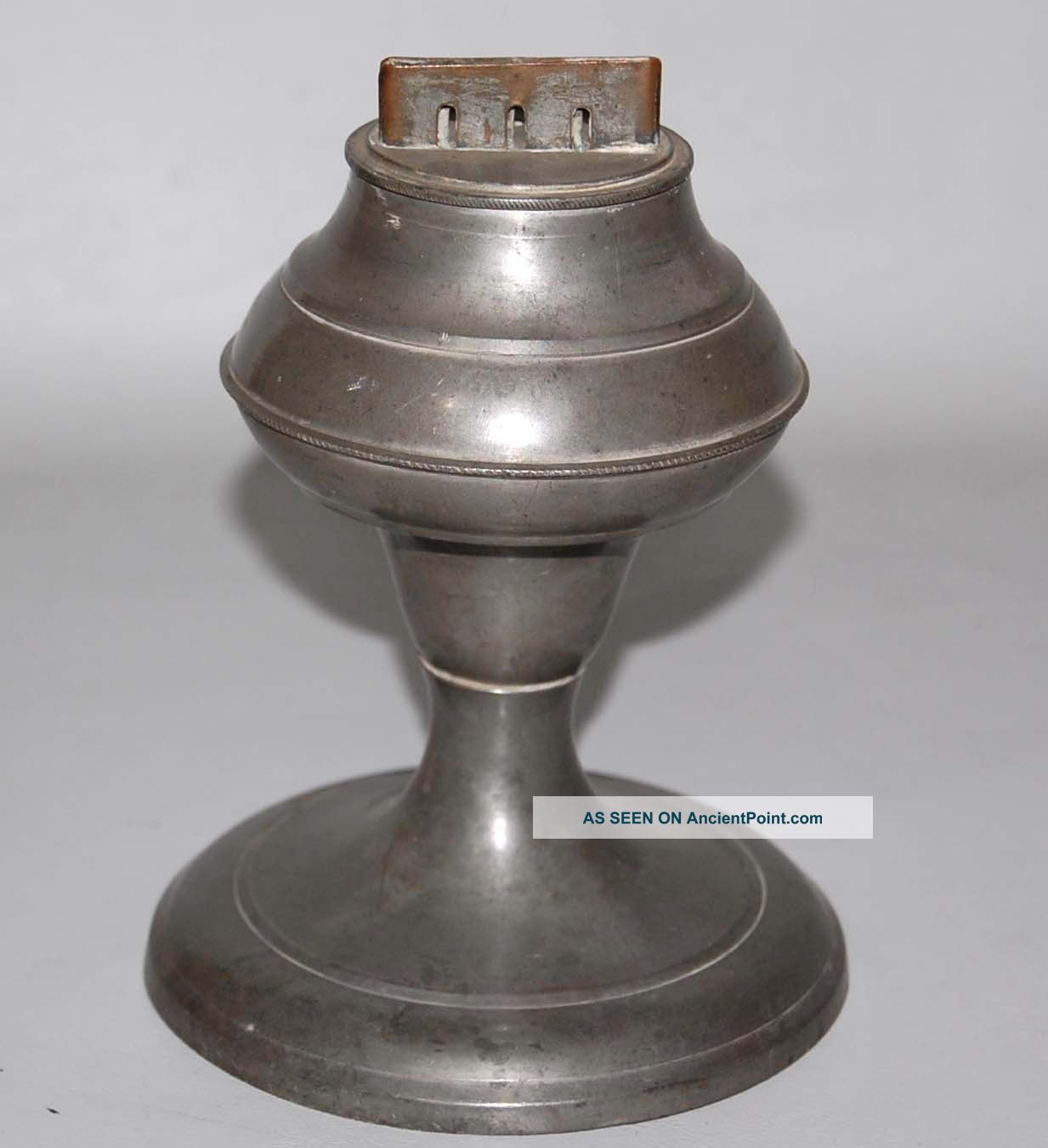 Scarce 19th C Antique American Pewter Lard / Whale Oil Lamp Metalware photo