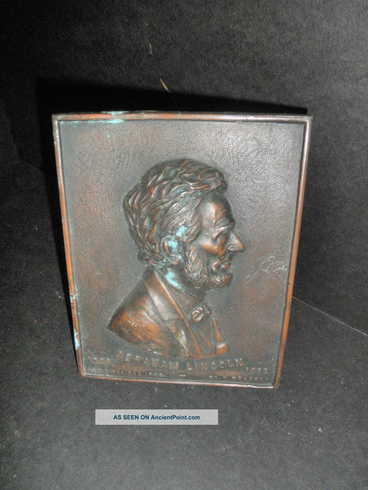 Antique 1908 Wolfson Lincoln Plaque Metalware photo