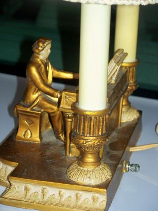 Antique Brass Pianist Table Lamp Figure At Piano Dated photo