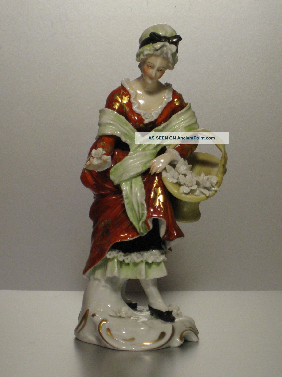 An Antique Capodimonte Napels Porcelain Flower Seller Lady Figurine Figure Figurines photo