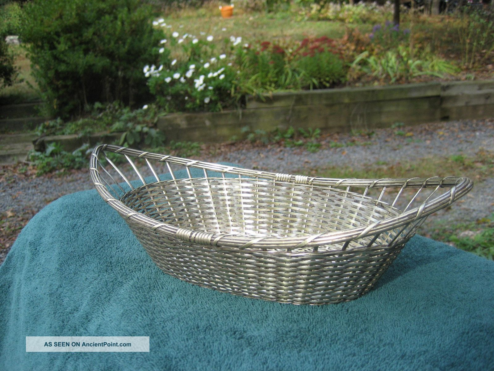 Antique French Bistro Woven Brass Bread Basket Metalware photo