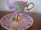 Tea Cup & Saucer High Footed Cabinet Set Pink With Leaves & Gold Open Work Cups & Saucers photo 10
