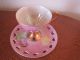 Tea Cup & Saucer High Footed Cabinet Set Pink With Leaves & Gold Open Work Cups & Saucers photo 1