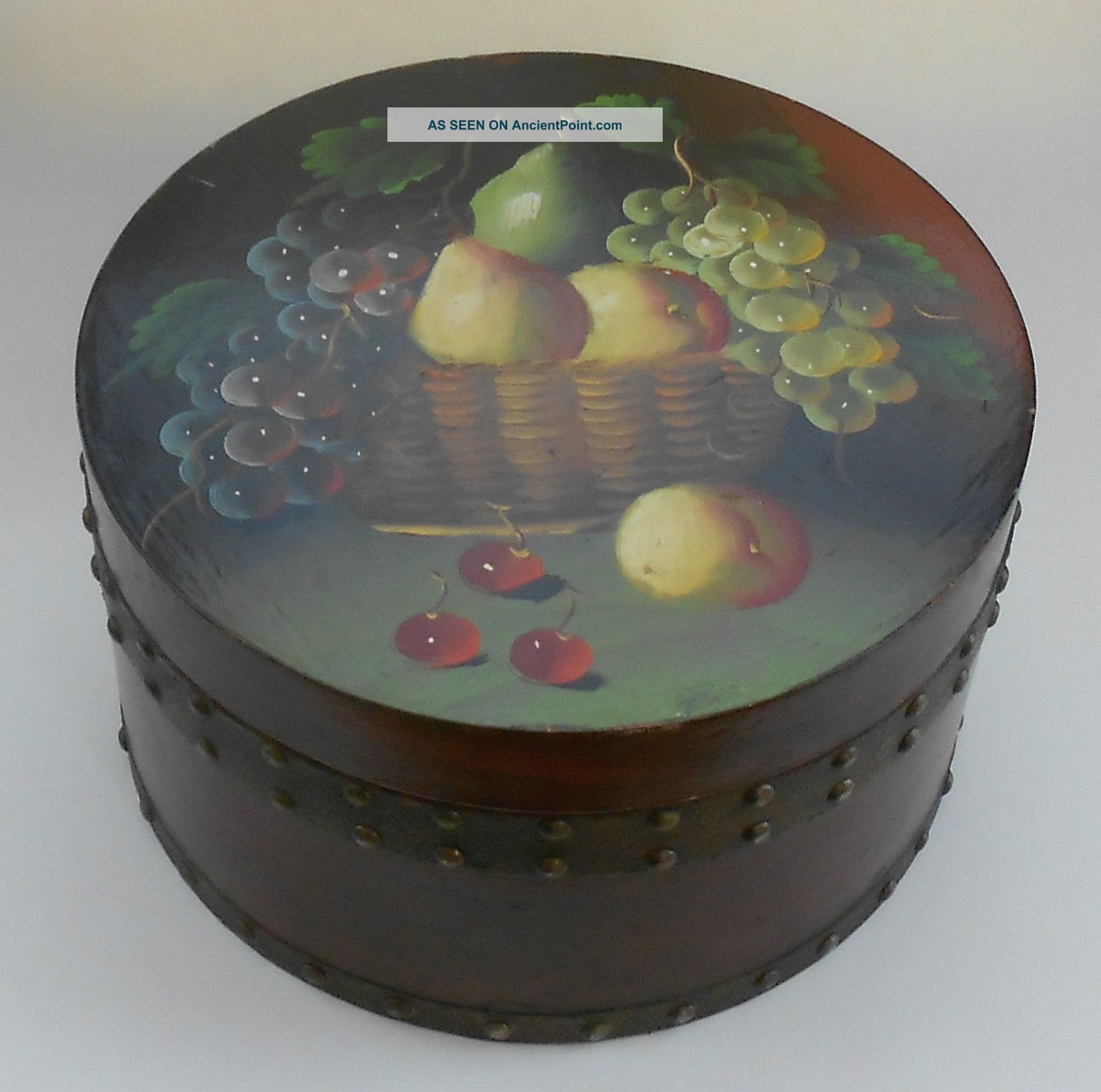 Antique / Vtg Hand Painted Folk Art Fall Harvest Covered Pantry Box Measure Nr Boxes photo
