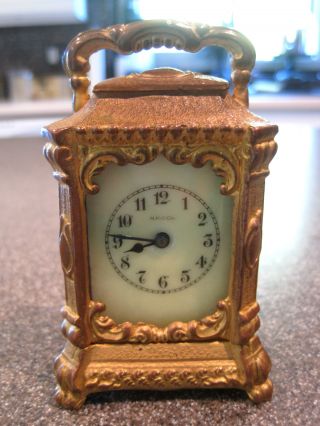 Old Vintage Antique Shelf Mantel Windup Clock - Mini Victorian Brass - Parts/repair photo