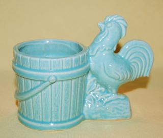 Vintage Porcelain Ceramic Pottery Rooster & Bucket Chicken Bird Figurine/vase photo