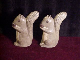 Pair Vintage Cute Cast Iron Squirrel Bookends photo