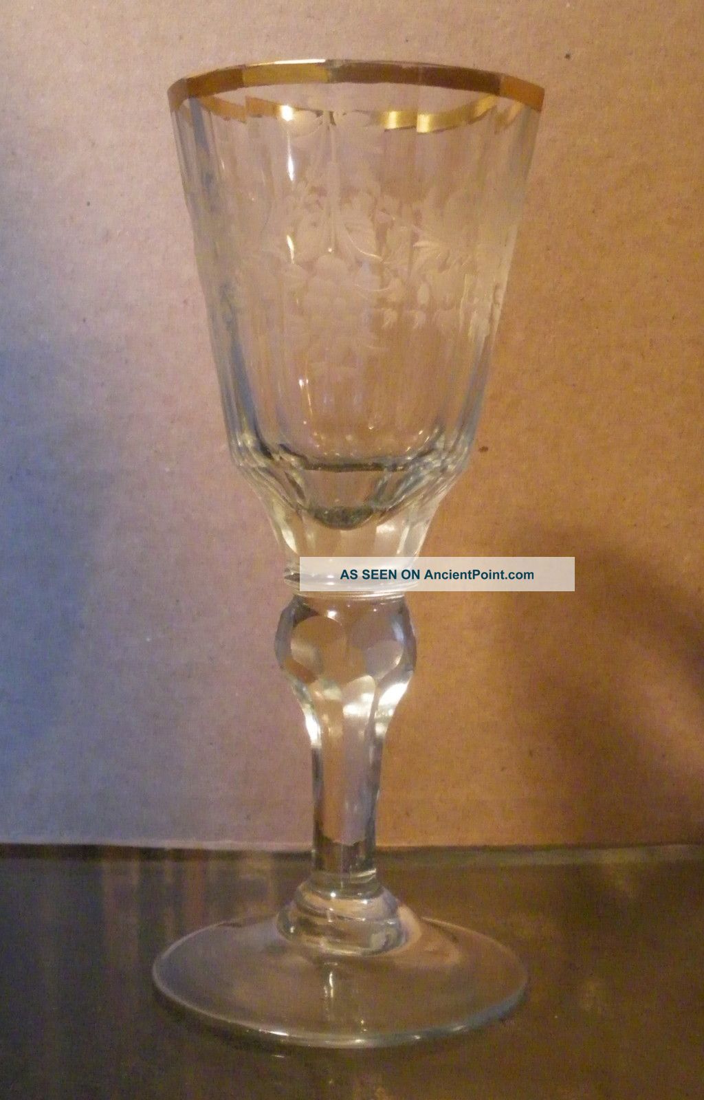 Early Blown & Cut Flint Wine Glass Or Goblet Stemware photo