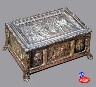 Antique Gothic Silver On Copper Repousse Wood Lined Coffer Box photo