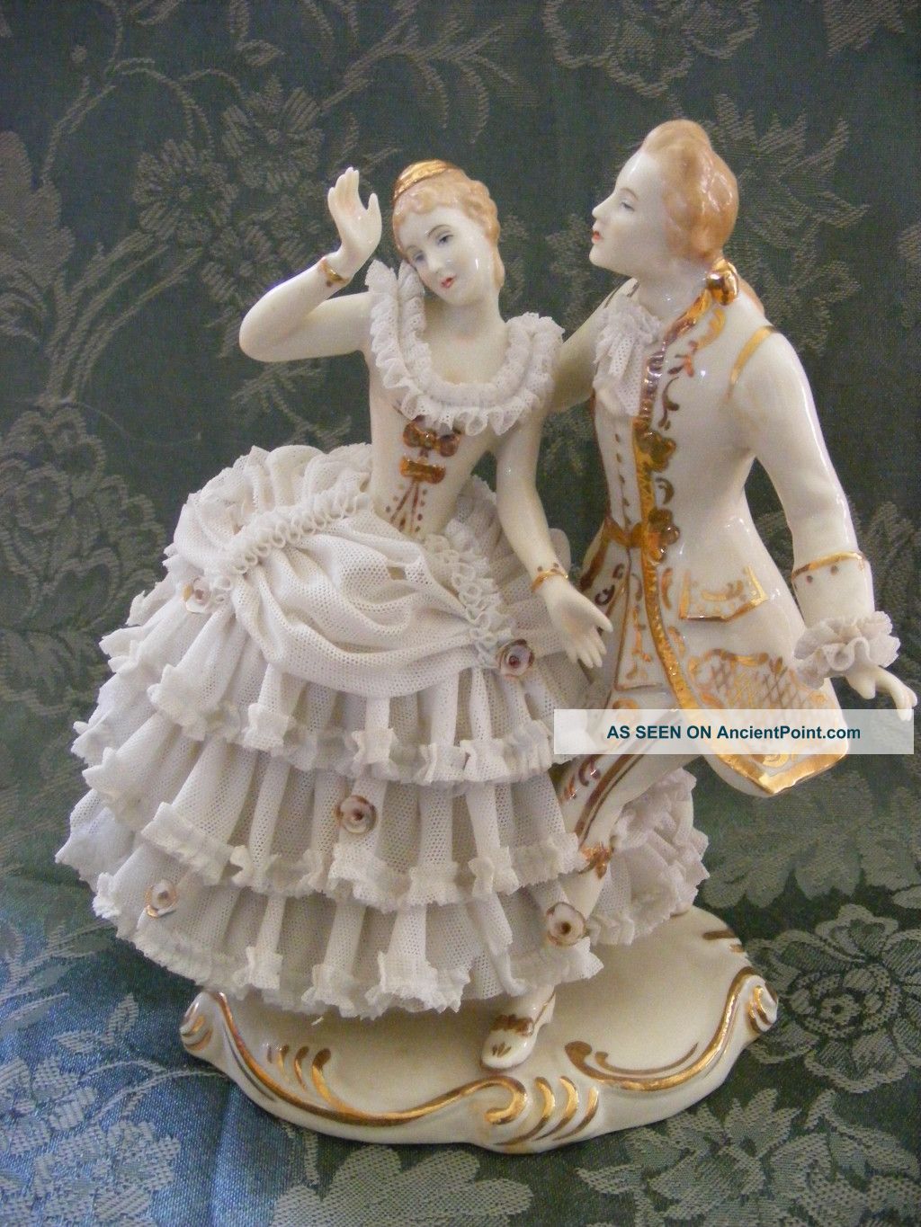 Large Antique German Porcelain Dresden Lace Man Woman Figurine Germany Figurines photo