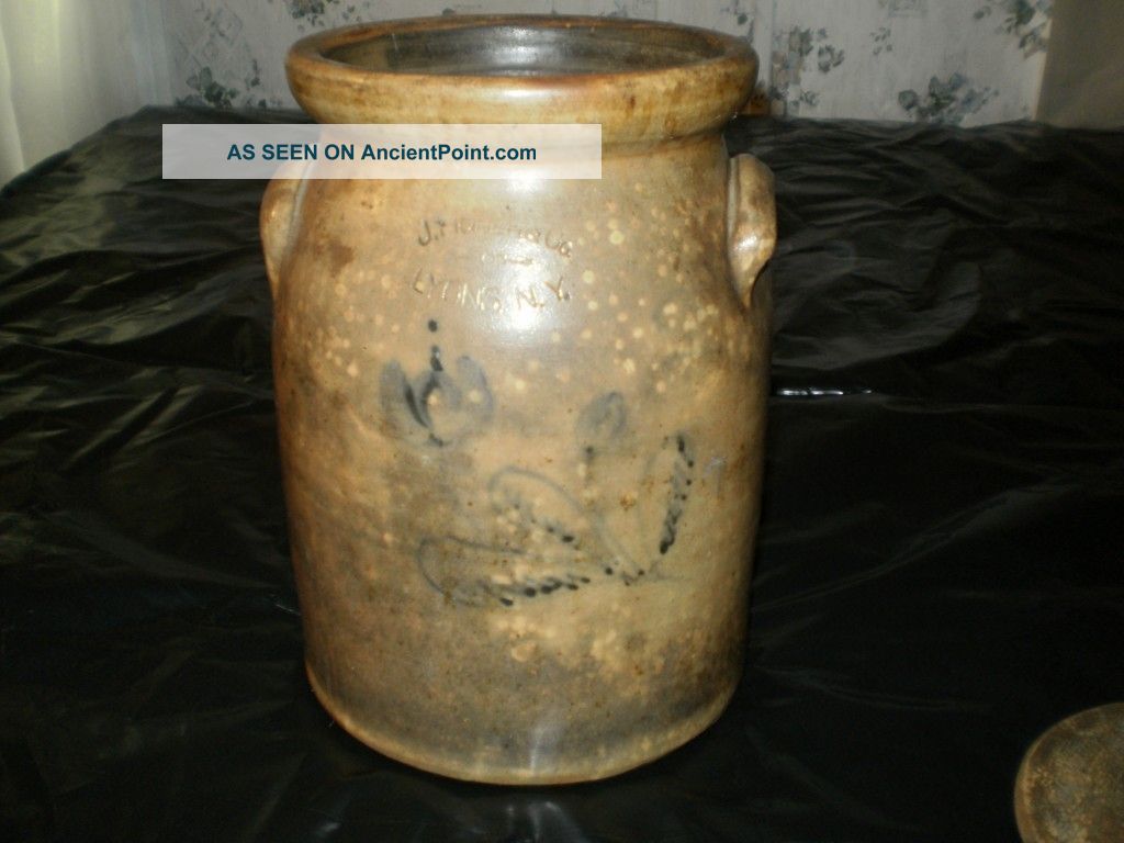 J.  Fisher & Co.  Antique Stoneware Crock With Lid L@@k Tulip Design Crocks photo