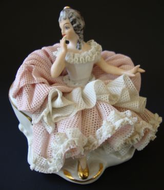 Antique Dresden Capodimonte Lady In Lace Dress Porcelain Figurine photo