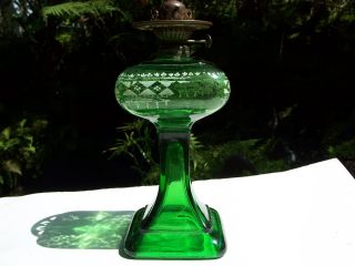 Antique/vintage Green Glass Enamel Painted Design_1800s Brass Metal Holder photo