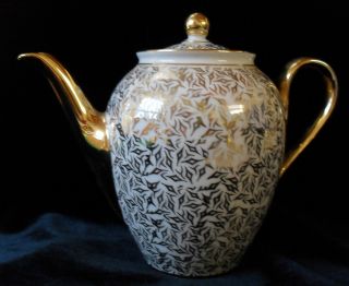 Vintage Teapot Fernbsch Bavarian Germany Tea Pot Unusual Porcelain Gold Design photo