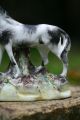 19th C.  Staffordshire Black & White Horse On Decorative Base Figurines photo 2