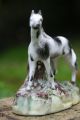 19th C.  Staffordshire Black & White Horse On Decorative Base Figurines photo 6