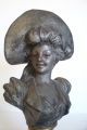 Antique Whimsical Signed Van Der Straeten Lady Metal Bust With Big Hat Metalware photo 1