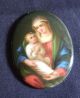 Old Small Hand Painted Madonna & Child Porcelain Plaque In Brass Frame Other photo 1