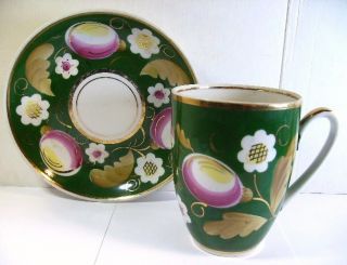 Antique Russian Porcelain Large Tea Cup & Saucer - Hand Painted Floral Design photo