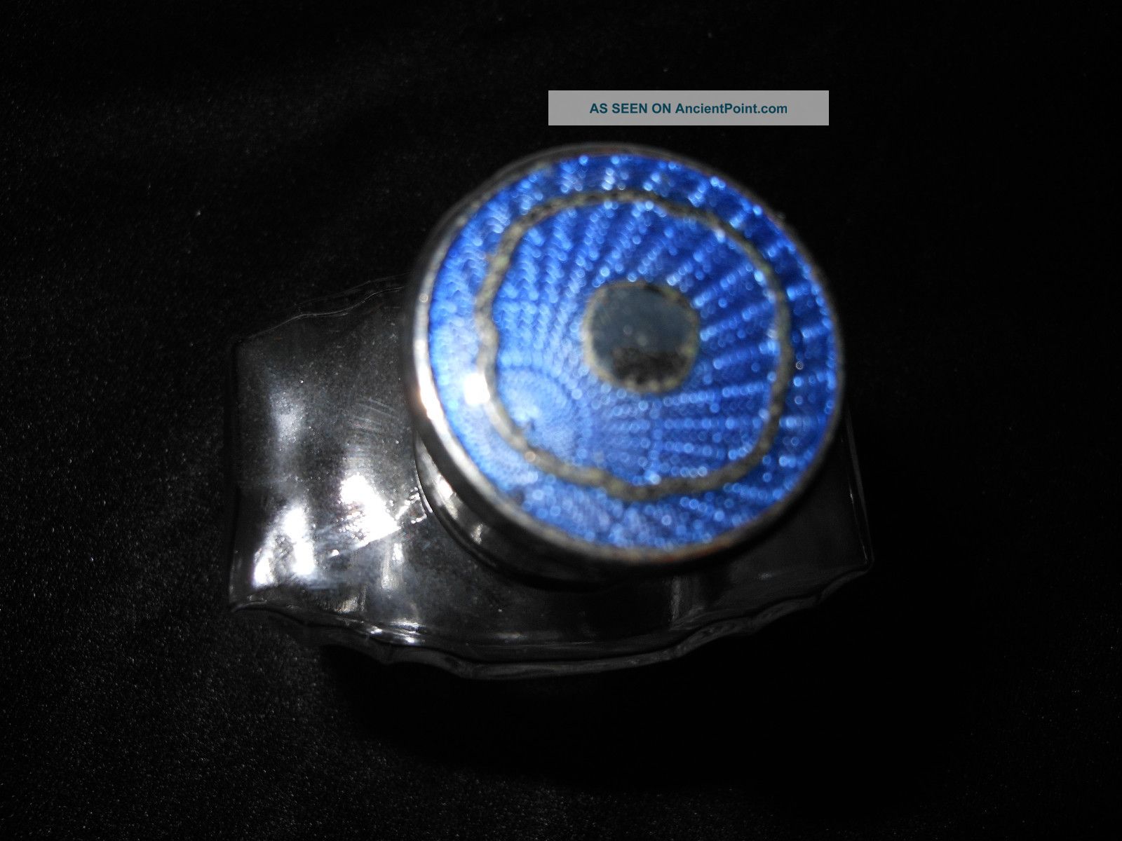 Vtg Antique Enamel Guilloche Perfume Bottle Glass Dresser Vanity Set Blue Silver Perfume Bottles photo