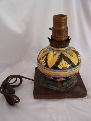 Antique Small Clay And Cast Iron Lamp photo