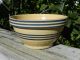 Antique Primitive Yellow Ware Stoneware Mixing Bowl Thin Blue Stripe Unmarked Bowls photo 1