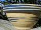 Antique Primitive Yellow Ware Stoneware Mixing Bowl Thin Blue Stripe Unmarked Bowls photo 4