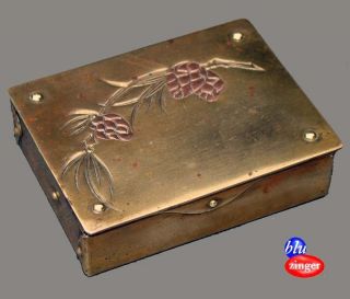 Antique German Arts & Crafts Riveted Copper Brass Stamp Box Pine Cone Desk Item photo