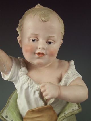 Huge Rare Antique Heubach German Bisque Piano Baby Boy In Shoe Figurine Signed photo