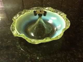 Antique Victorian Vaseline Opalescent Art Glass Bowl Stand And Matching Epergne photo