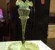 Antique Victorian Vaseline Opalescent Art Glass Bowl Stand And Matching Epergne Vases photo 2