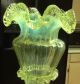 Antique Victorian Vaseline Opalescent Art Glass Bowl Stand And Matching Epergne Vases photo 3