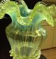 Antique Victorian Vaseline Opalescent Art Glass Bowl Stand And Matching Epergne Vases photo 4